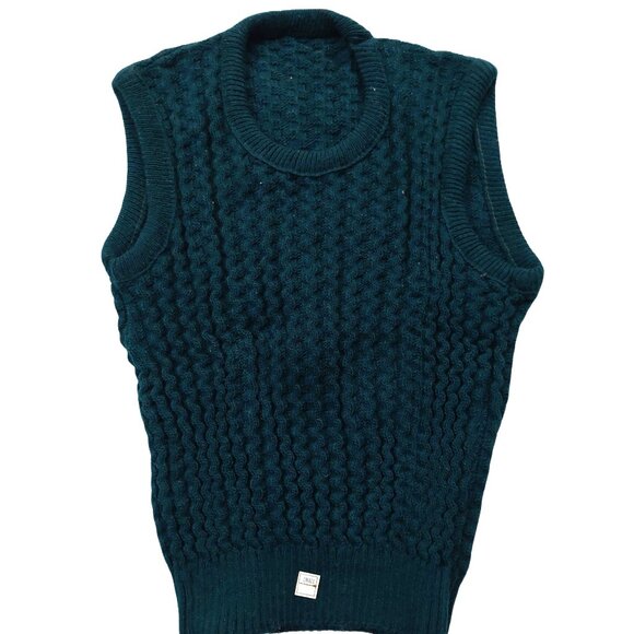 Vintage 1940s-1950s Dark Forest Green Crew Neck Sleeveless Knit Top Sweater Vest - Picture 3 of 7